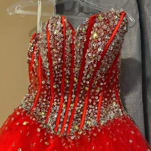 Beaded Red  corset Ballgown